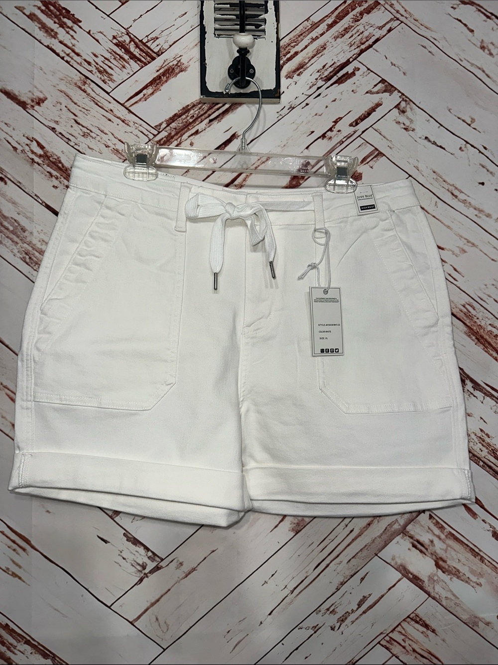 NWT Judy Blue White Cuffed Drawstring Jean Shorts high waist
